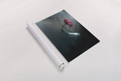 Rainy Daisy by Jocelyn Elizabeth. shown as a rolled paper print. Available as archival giclee rolled canvas, fine art paper, or poster print. SKU 94034h.