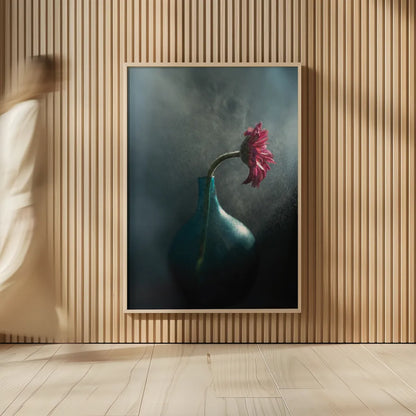 Rainy Daisy by Jocelyn Elizabeth. shown as over sized large wall art. Available as an archival giclee rolled canvas, fine art paper, or poster print. SKU 94034h.