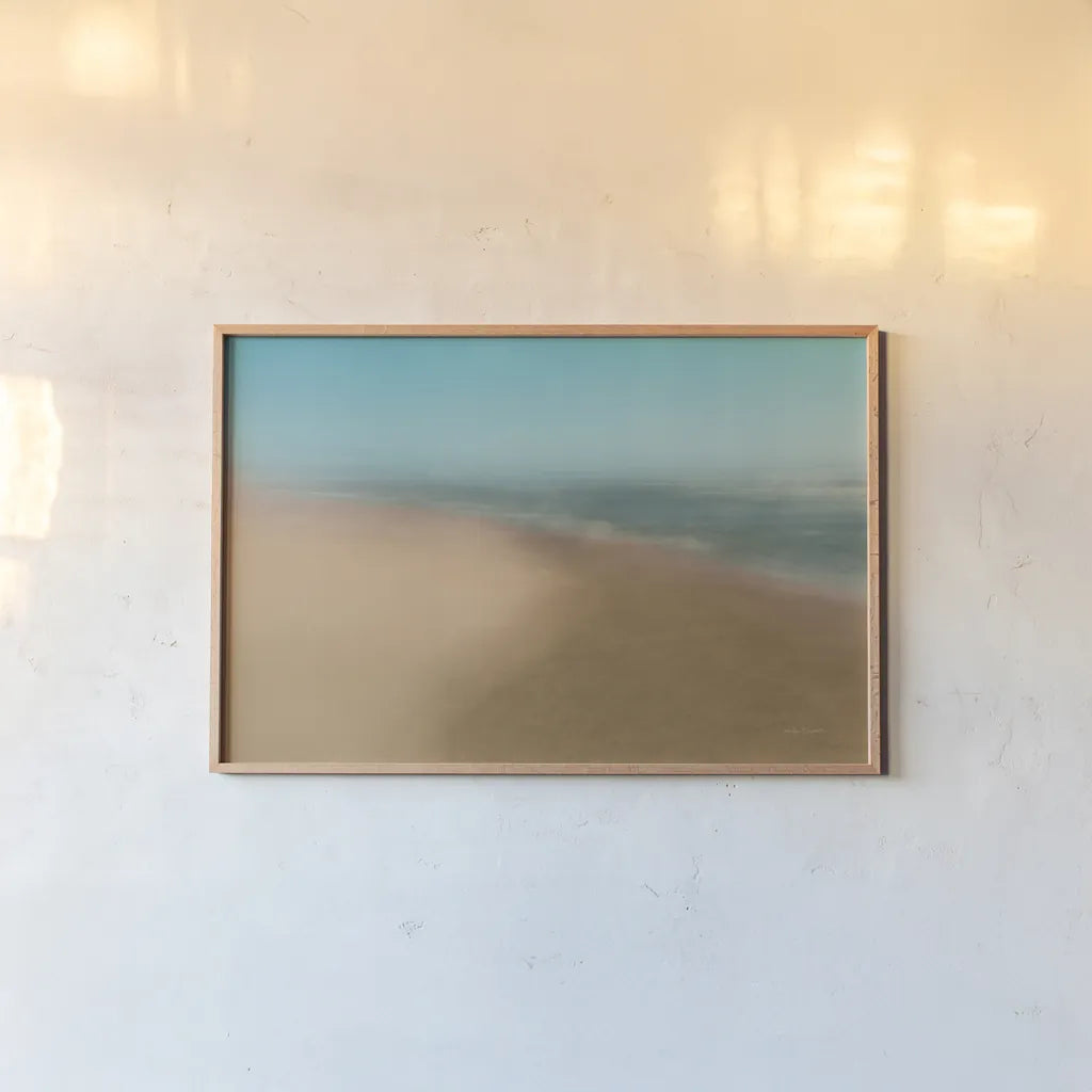Sand and Surf by Jocelyn Elizabeth. shown as a paper print in a natural frame. Available as a archival giclee rolled canvas, fine art paper, or poster print. SKU 94039i.
