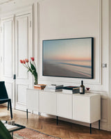 Slow Dawning by Jocelyn Elizabeth. shown as a framed stretched canvas in a living room above a console. Available as a archival giclee rolled canvas, fine art paper, or poster print. SKU 102105i.