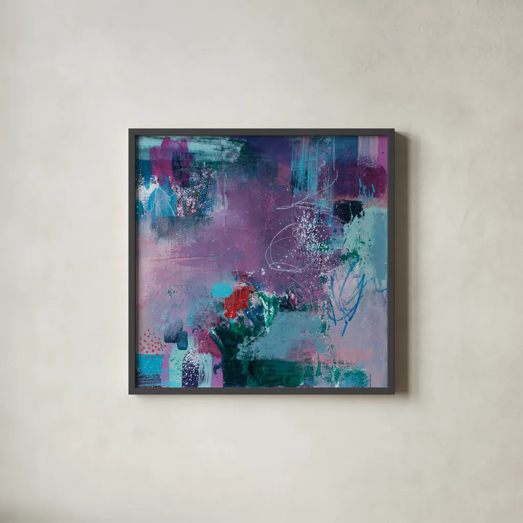 Somewhere by Jocelyn Elizabeth. Shown in a sleek black glass frame for a contemporary gallery look. Available as an archival giclee rolled canvas, fine art paper, or poster print. SKU 94753a.
