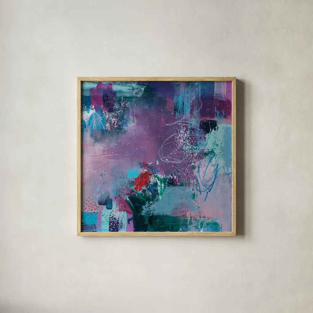 Somewhere by Jocelyn Elizabeth. Shown in a natural wood glass frame for a timeless modern aesthetic. Available as an archival giclee rolled canvas, fine art paper, or poster print. SKU 94753a.