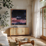 Soul Searching I by Jocelyn Elizabeth. Shown in a natural wood frame in a cozy modern living room. Available as an archival giclee rolled canvas, fine art paper, or poster print. SKU 102103a.