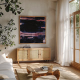Soul Searching II by Jocelyn Elizabeth. Shown in a natural wood frame in a cozy modern living room. Available as an archival giclee rolled canvas, fine art paper, or poster print. SKU 102104a.