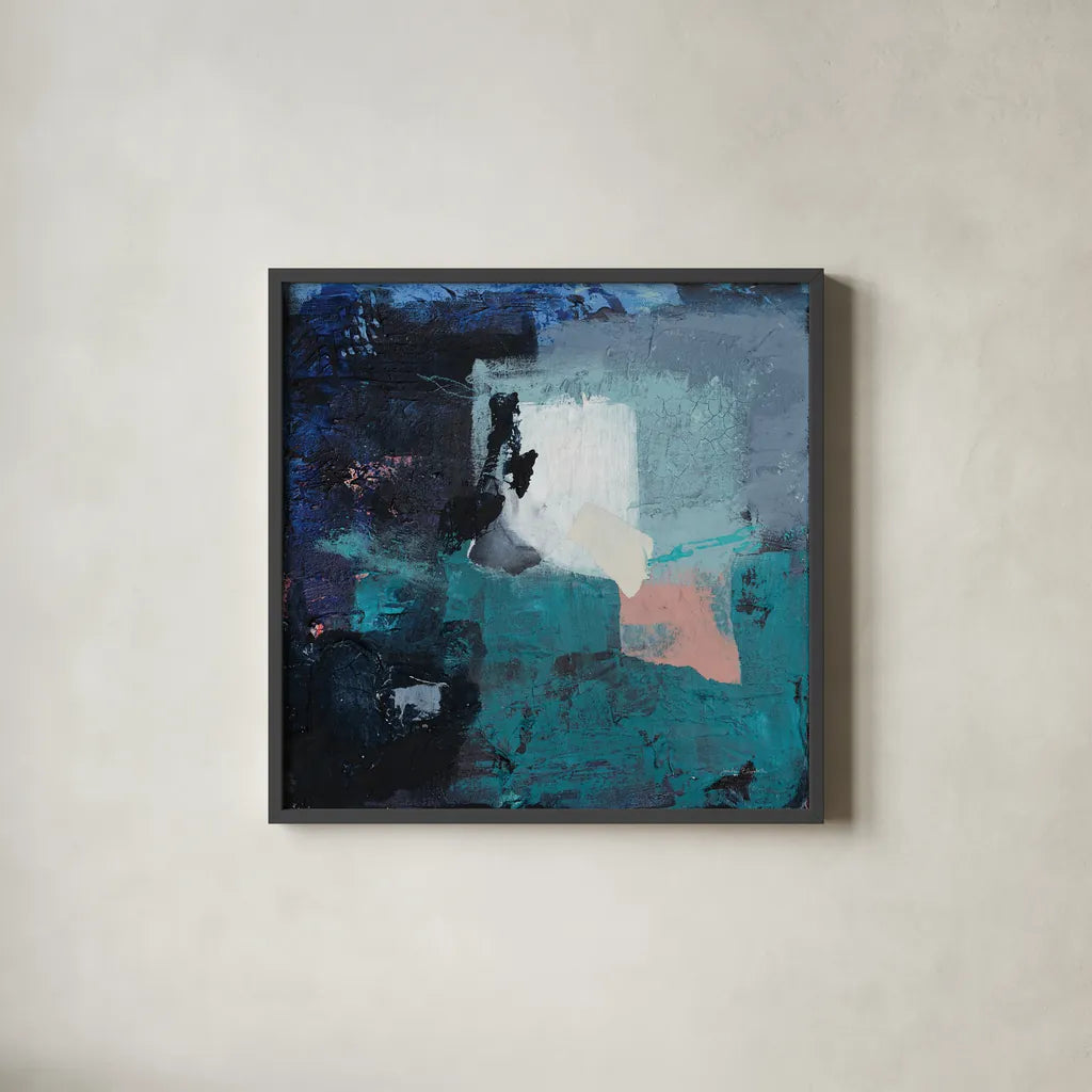 Suddenly Dreaming Again by Jocelyn Elizabeth. Shown in a sleek black glass frame for a contemporary gallery look. Available as an archival giclee rolled canvas, fine art paper, or poster print. SKU 94754a.