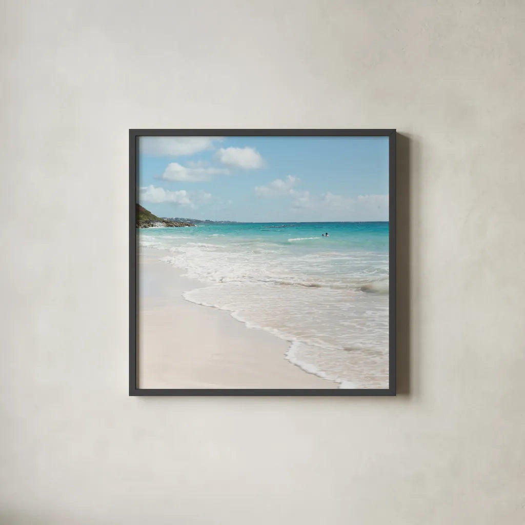 Summer Swim by Jocelyn Elizabeth. Shown in a sleek black glass frame for a contemporary gallery look. Available as an archival giclee rolled canvas, fine art paper, or poster print. SKU 99318a.