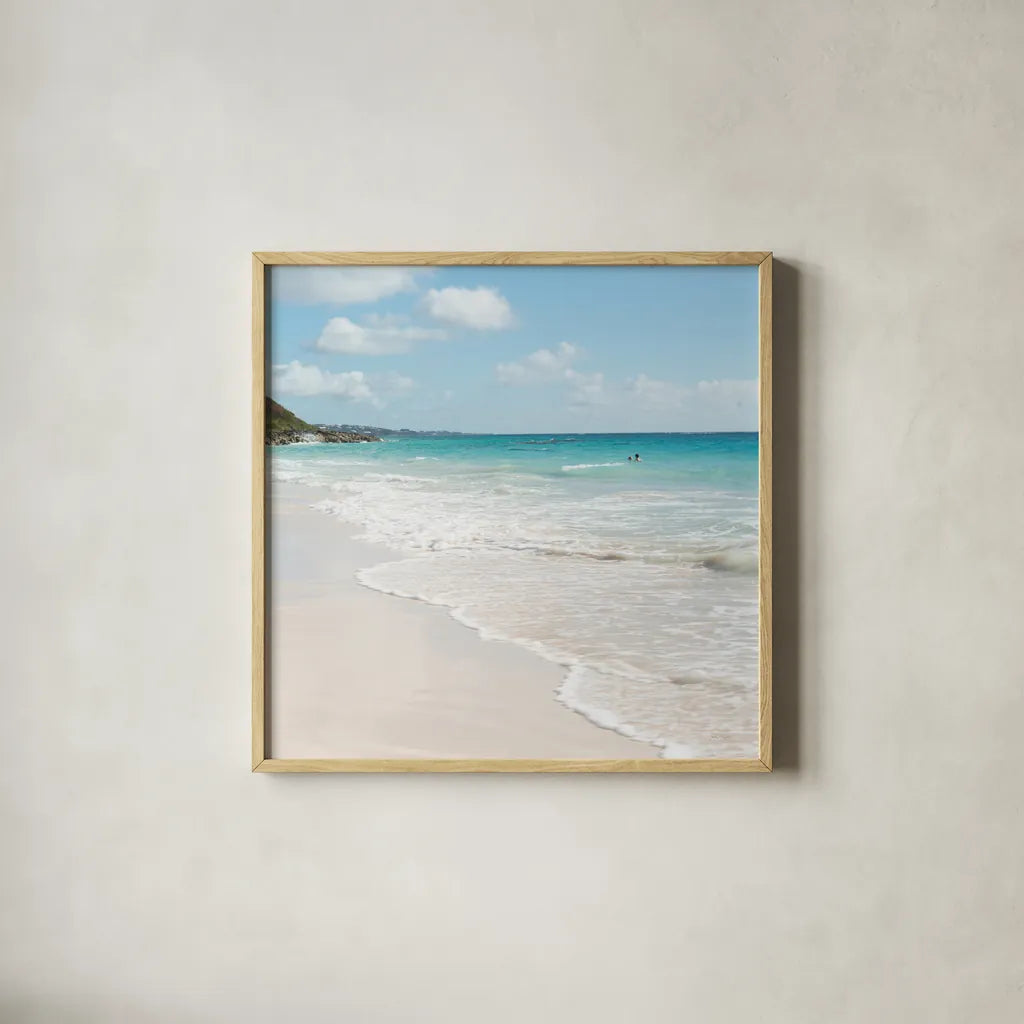 Summer Swim by Jocelyn Elizabeth. Shown in a natural wood glass frame for a timeless modern aesthetic. Available as an archival giclee rolled canvas, fine art paper, or poster print. SKU 99318a.
