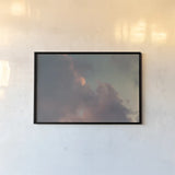 Sunset Crescent Moon by Jocelyn Elizabeth. shown as a paper print in a black flame. Available as a archival giclee rolled canvas, fine art paper, or poster print. SKU 102108i.