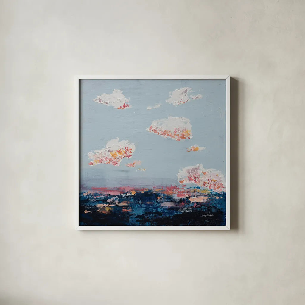 The Horizon I by Jocelyn Elizabeth. Shown in a crisp white glass frame for a clean and minimalist style. Available as an archival giclee rolled canvas, fine art paper, or poster print. SKU 102101a.