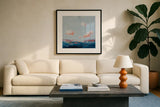 The Horizon II by Jocelyn Elizabeth. Displayed in a glass frame with matte in a clean modern living room. Available as an archival giclee rolled canvas, fine art paper, or poster print. SKU 102102a.