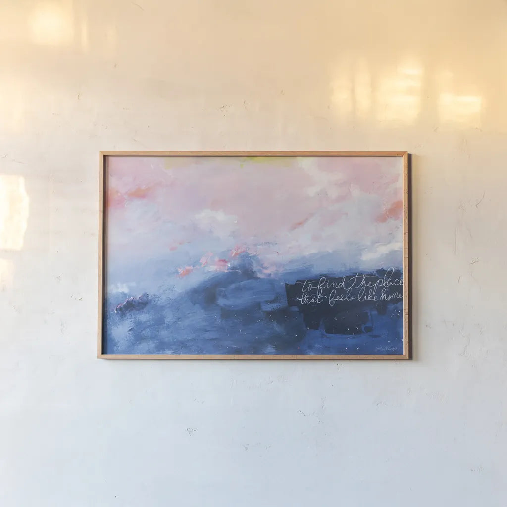 To Find the Place by Jocelyn Elizabeth. shown as a paper print in a natural frame. Available as a archival giclee rolled canvas, fine art paper, or poster print. SKU 101018i.