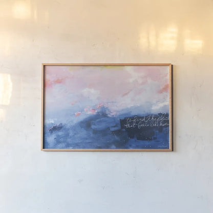 To Find the Place by Jocelyn Elizabeth. shown as a paper print in a natural frame. Available as a archival giclee rolled canvas, fine art paper, or poster print. SKU 101018i.