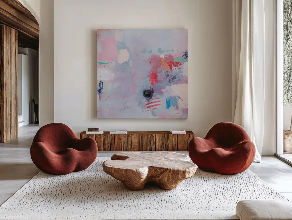 We Dont Talk Anymore by Jocelyn Elizabeth. Shown as extra-large giant wall art in a modern living room. Available as an archival giclee rolled canvas, fine art paper, or poster print. SKU 94112a.