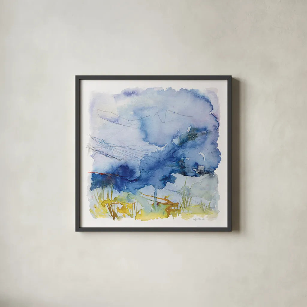 Weathering The Storm by Jocelyn Elizabeth. Shown in a sleek black glass frame for a contemporary gallery look. Available as an archival giclee rolled canvas, fine art paper, or poster print. SKU 94942a.