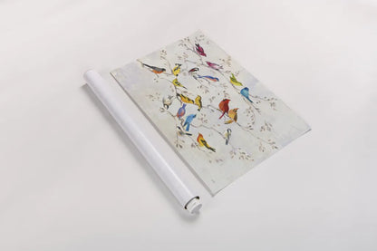 A Little Bird Told Me by Julia Purinton. shown as a rolled paper print. Available as archival giclee rolled canvas, fine art paper, or poster print. SKU 45733i.