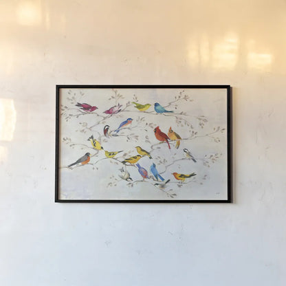 A Little Bird Told Me by Julia Purinton. shown as a paper print in a black flame. Available as a archival giclee rolled canvas, fine art paper, or poster print. SKU 45733i.