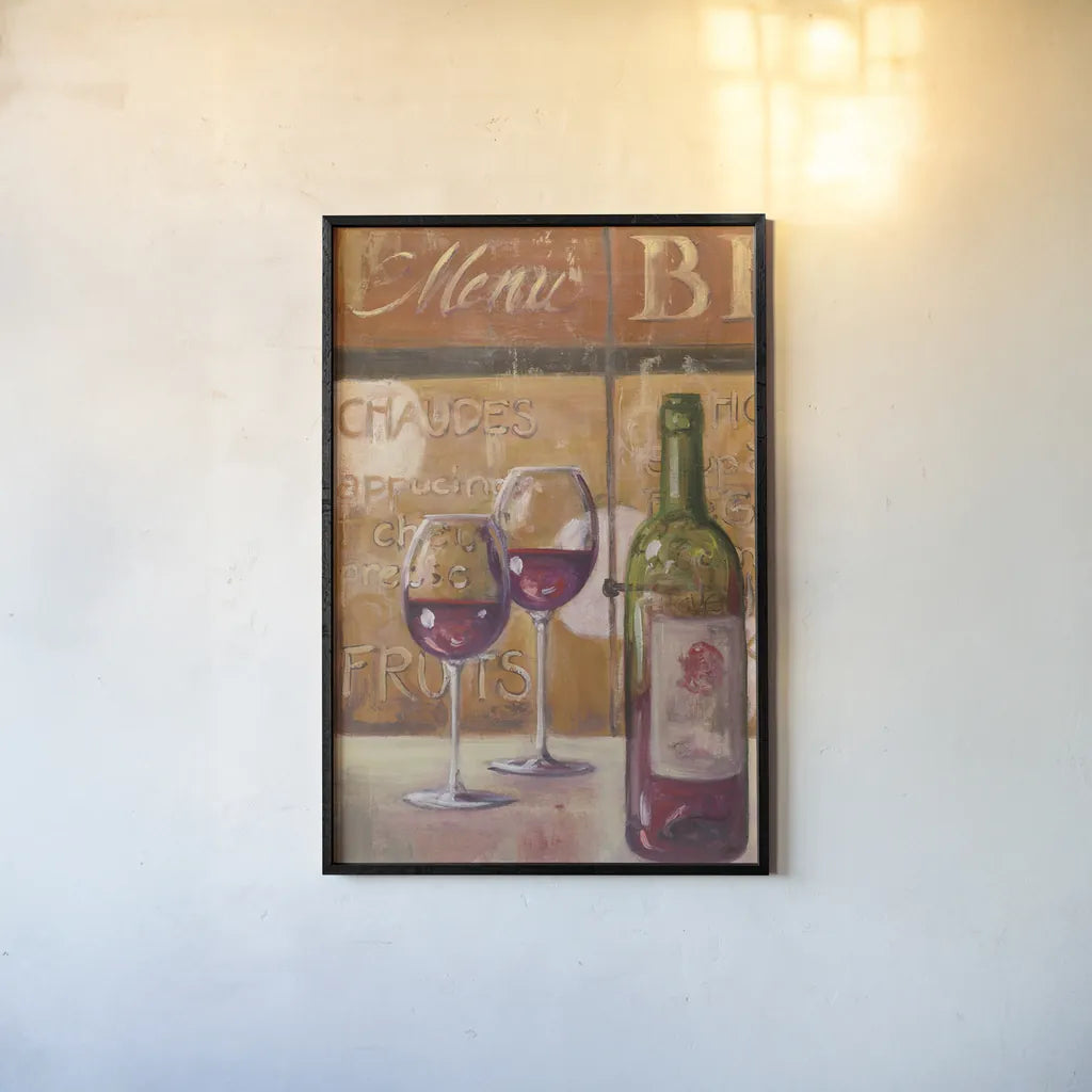 A Night at the Bistro II by Julia Purinton. shown as a paper print in a black flame. Available as a archival giclee rolled canvas, fine art paper, or poster print. SKU 37750h.