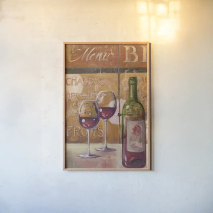 A Night at the Bistro II by Julia Purinton. shown as a paper print in a natural frame. Available as a archival giclee rolled canvas, fine art paper, or poster print. SKU 37750h.