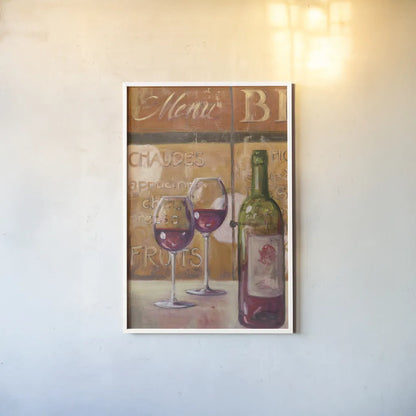 A Night at the Bistro II by Julia Purinton. shown as a paper print in a white frame. Available as a archival giclee rolled canvas, fine art paper, or poster print. SKU 37750h.