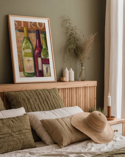 A Night at the Bistro III by Julia Purinton. shown as a paper print in a natural frame. Available as a archival giclee rolled canvas, fine art paper, or poster print. SKU 37749h.