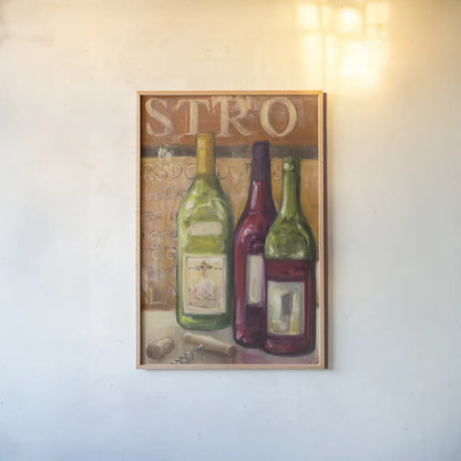 A Night at the Bistro III by Julia Purinton. shown as a paper print in a natural frame. Available as a archival giclee rolled canvas, fine art paper, or poster print. SKU 37749h.