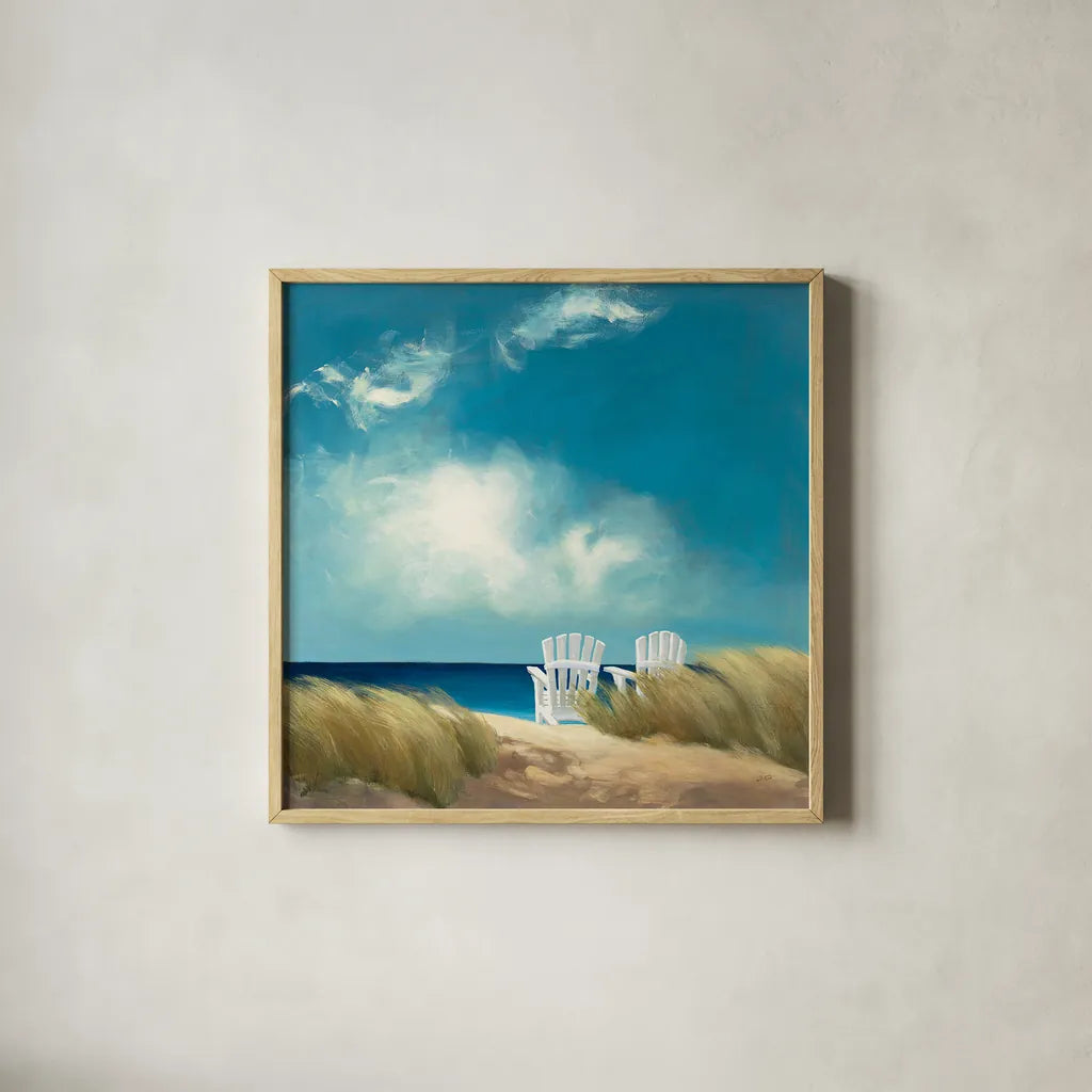 A Perfect Day by Julia Purinton. Shown in a natural wood glass frame for a timeless modern aesthetic. Available as an archival giclee rolled canvas, fine art paper, or poster print. SKU 11122a.