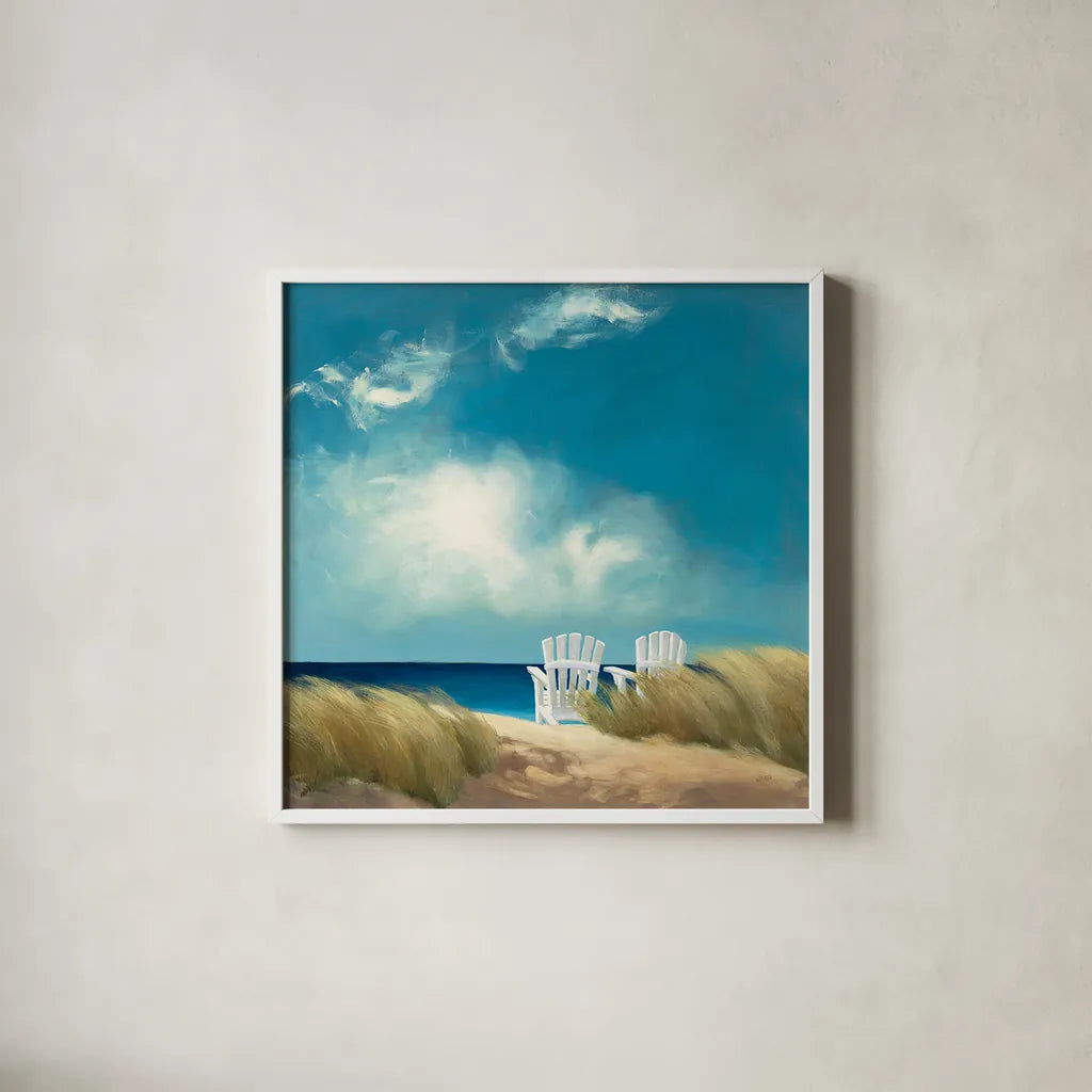 A Perfect Day by Julia Purinton. Shown in a crisp white glass frame for a clean and minimalist style. Available as an archival giclee rolled canvas, fine art paper, or poster print. SKU 11122a.