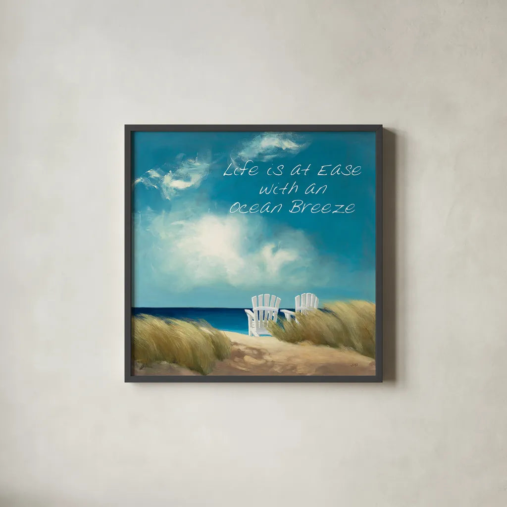 A Perfect Day Ocean Breeze by Julia Purinton. Shown in a sleek black glass frame for a contemporary gallery look. Available as an archival giclee rolled canvas, fine art paper, or poster print. SKU 25908a.