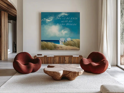 A Perfect Day Ocean Breeze by Julia Purinton. Shown as extra-large giant wall art in a modern living room. Available as an archival giclee rolled canvas, fine art paper, or poster print. SKU 25908a.