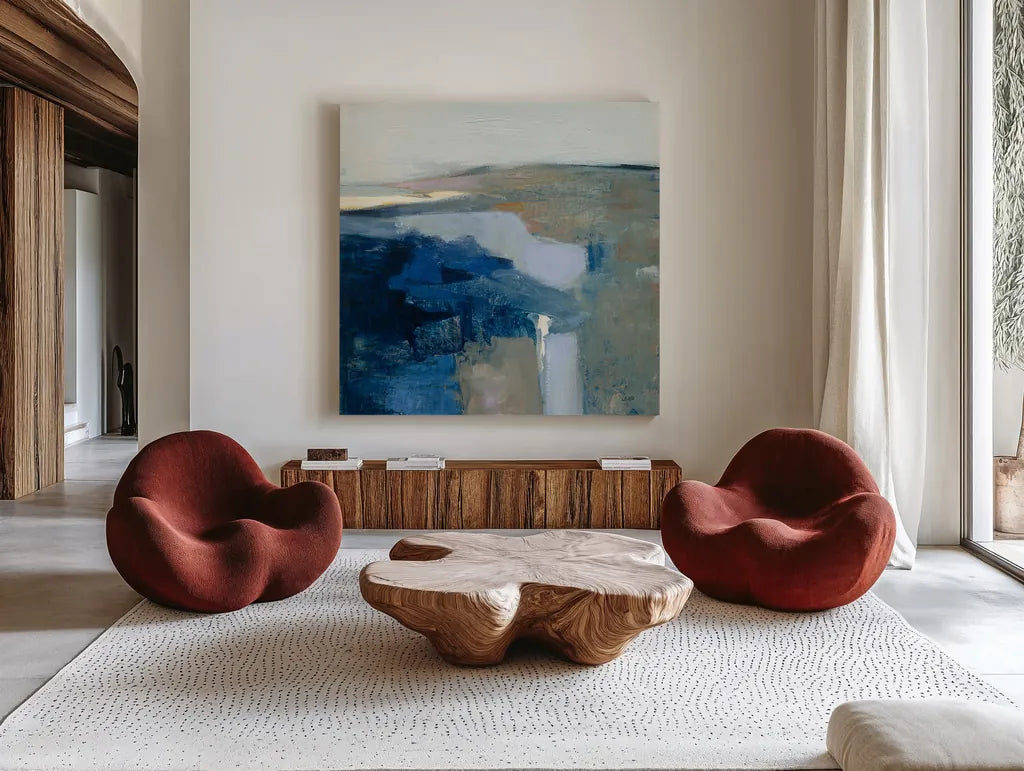 Above the Waves by Julia Purinton. Shown as extra-large giant wall art in a modern living room. Available as an archival giclee rolled canvas, fine art paper, or poster print. SKU 70757a.