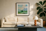Across the Divide by Julia Purinton. Displayed in a glass frame with matte in a clean modern living room. Available as an archival giclee rolled canvas, fine art paper, or poster print. SKU 80061a.