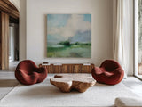 Across the Divide Light by Julia Purinton. Shown as extra-large giant wall art in a modern living room. Available as an archival giclee rolled canvas, fine art paper, or poster print. SKU 82615a.