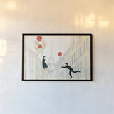 Aloft In Paris I by Julia Purinton. shown as a paper print in a black flame. Available as a archival giclee rolled canvas, fine art paper, or poster print. SKU 49845i.