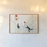 Aloft In Paris I by Julia Purinton. shown as a paper print in a natural frame. Available as a archival giclee rolled canvas, fine art paper, or poster print. SKU 49845i.