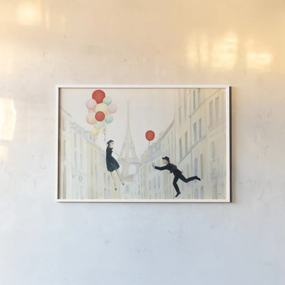 Aloft In Paris I by Julia Purinton. shown as a paper print in a white frame. Available as a archival giclee rolled canvas, fine art paper, or poster print. SKU 49845i.