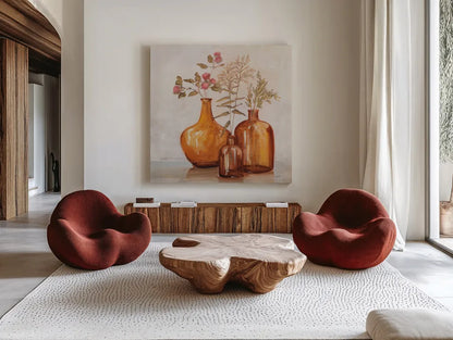 Amber Autumn by Julia Purinton. Shown as extra-large giant wall art in a modern living room. Available as an archival giclee rolled canvas, fine art paper, or poster print. SKU 87339a.