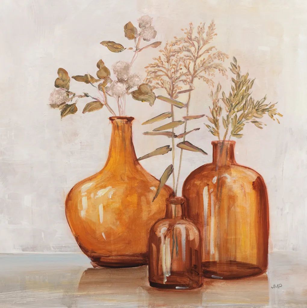 Amber Autumn Neutral Flowers by Julia Purinton. SKU 88495a. Archival Giclee Fine art print for wall decor.