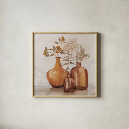 Amber Autumn Orange by Julia Purinton. Shown in a natural wood glass frame for a timeless modern aesthetic. Available as an archival giclee rolled canvas, fine art paper, or poster print. SKU 87354a.