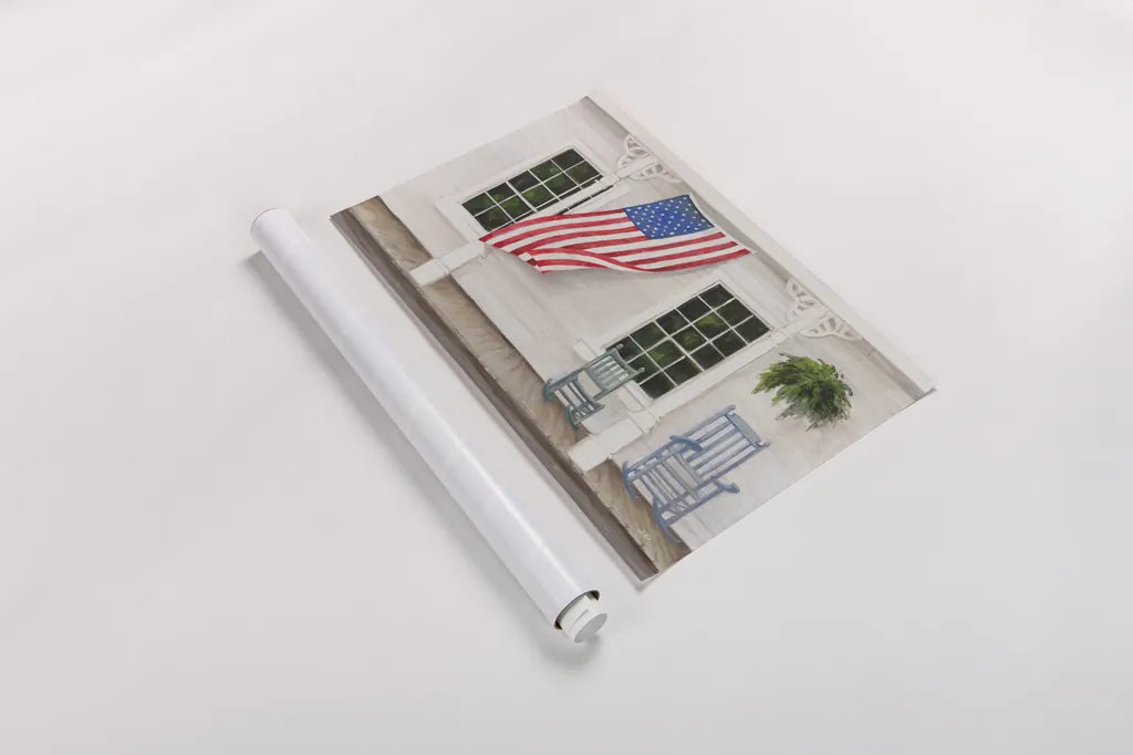 American Porch by Julia Purinton. shown as a rolled paper print. Available as archival giclee rolled canvas, fine art paper, or poster print. SKU 94437i.