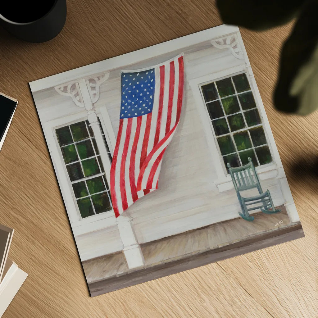 American Porch Crop by Julia Purinton. Shown as a detailed flat fine art print, highlighting archival giclee quality. Available as an archival giclee rolled canvas, fine art paper, or poster print. SKU 98888a.