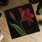 Amour Amaryllis by Julia Purinton. Shown as a detailed flat fine art print, highlighting archival giclee quality. Available as an archival giclee rolled canvas, fine art paper, or poster print. SKU 103375a.