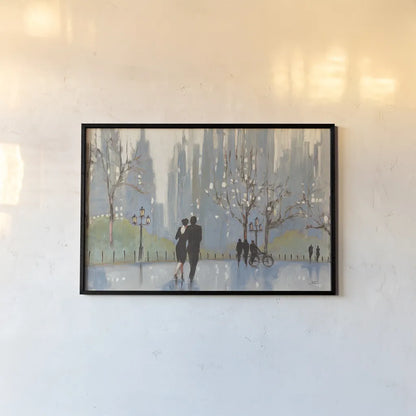 An Evening Out Blue by Julia Purinton. shown as a paper print in a black flame. Available as a archival giclee rolled canvas, fine art paper, or poster print. SKU 37743i.