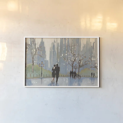 An Evening Out Blue by Julia Purinton. shown as a paper print in a white frame. Available as a archival giclee rolled canvas, fine art paper, or poster print. SKU 37743i.