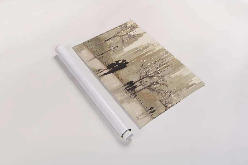 An Evening Out Neutral by Julia Purinton. shown as a rolled paper print. Available as archival giclee rolled canvas, fine art paper, or poster print. SKU 14999i.