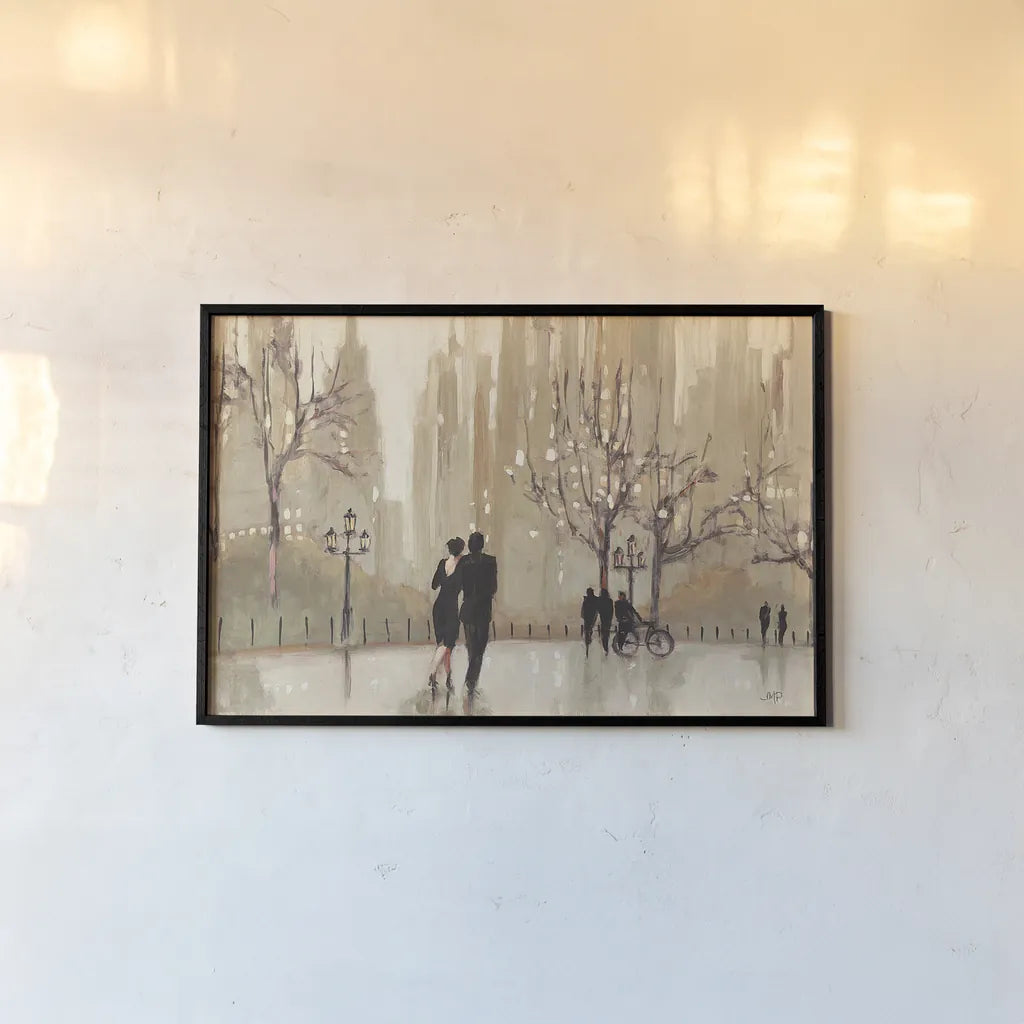 An Evening Out Neutral by Julia Purinton. shown as a paper print in a black flame. Available as a archival giclee rolled canvas, fine art paper, or poster print. SKU 14999i.