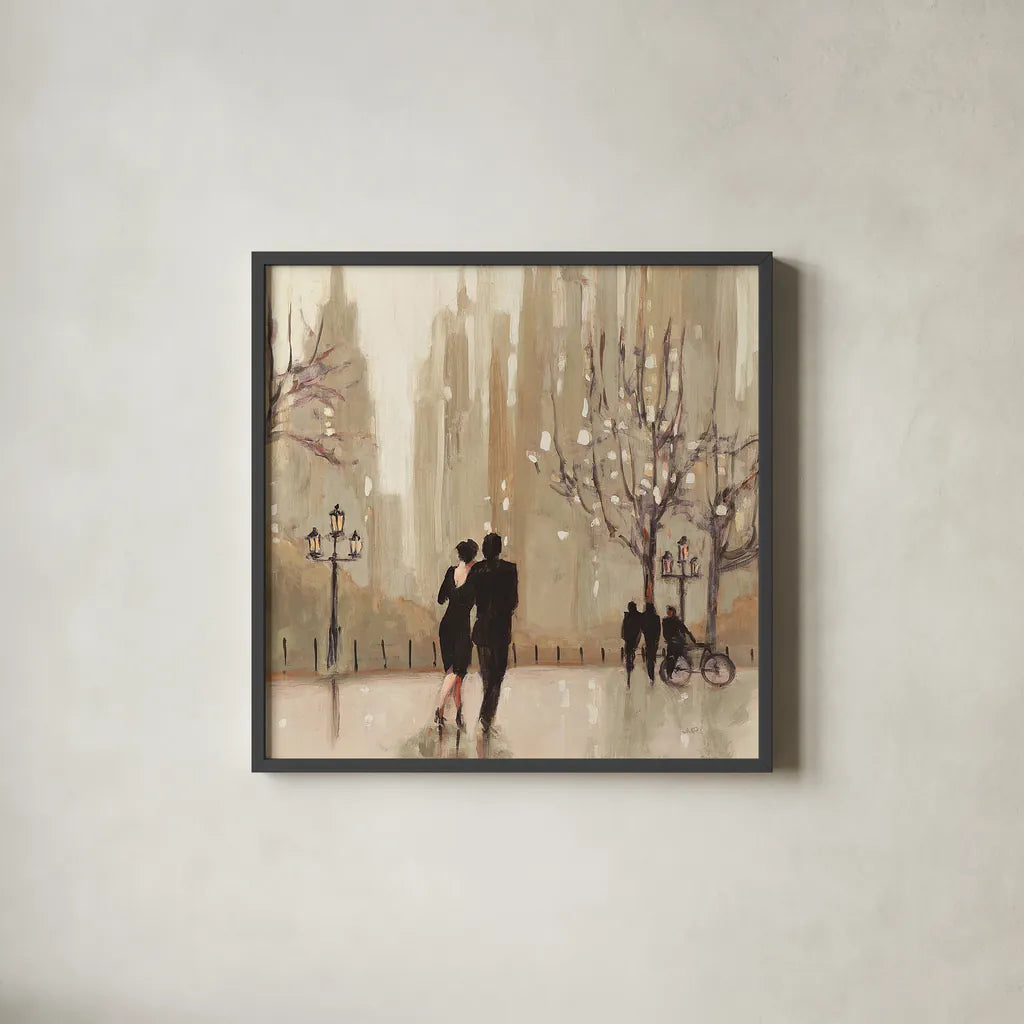 An Evening Out Neutral Crop by Julia Purinton. Shown in a sleek black glass frame for a contemporary gallery look. Available as an archival giclee rolled canvas, fine art paper, or poster print. SKU 17787a.