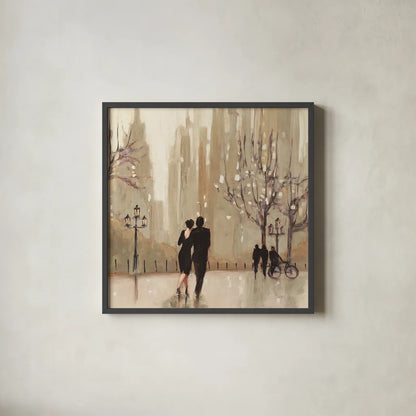 An Evening Out Neutral Crop by Julia Purinton. Shown in a sleek black glass frame for a contemporary gallery look. Available as an archival giclee rolled canvas, fine art paper, or poster print. SKU 17787a.