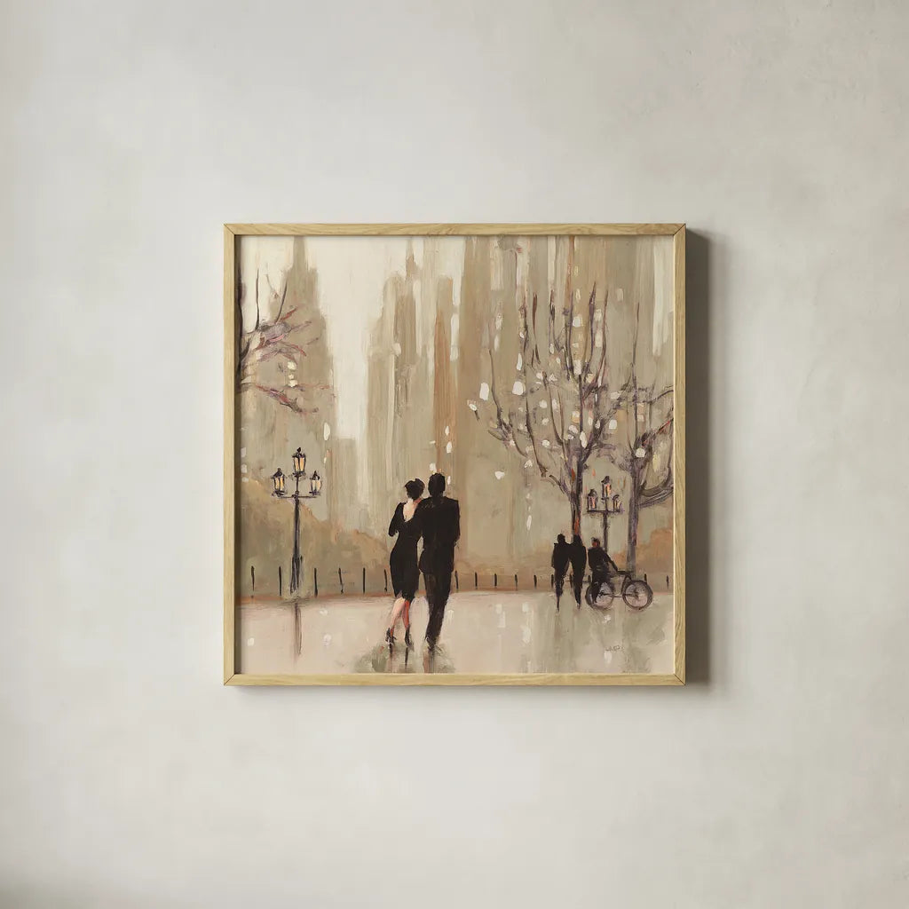 An Evening Out Neutral Crop by Julia Purinton. Shown in a natural wood glass frame for a timeless modern aesthetic. Available as an archival giclee rolled canvas, fine art paper, or poster print. SKU 17787a.