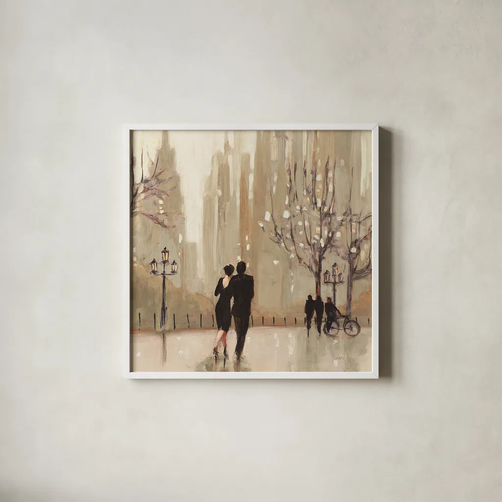 An Evening Out Neutral Crop by Julia Purinton. Shown in a crisp white glass frame for a clean and minimalist style. Available as an archival giclee rolled canvas, fine art paper, or poster print. SKU 17787a.