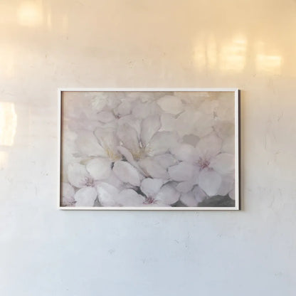Apple Blossoms Dark Gray by Julia Purinton. shown as a paper print in a white frame. Available as a archival giclee rolled canvas, fine art paper, or poster print. SKU 52506i.